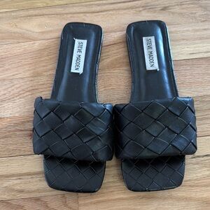 Steve Madden Black Woven Slide Sandals